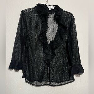Elegant st. John evening sz 12 Black Ruffled sheer Women's Top buttons damaged